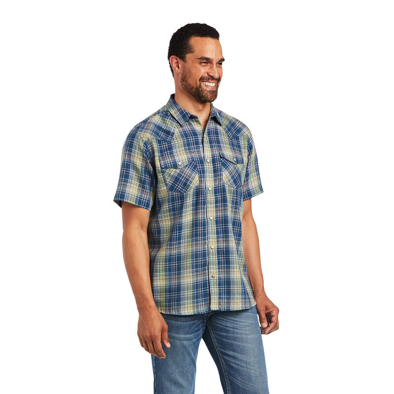 Camisas Ariat Huey Retro Fit Azules/Verde Hombre - Chile 805-PXGJLE